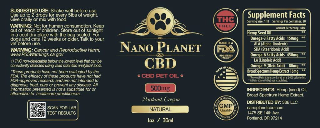 Pet CBD Oil Tincture 500mg